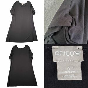 Chicos Shift Dress Women's Size 4 US Plus 20 Black Stretch Knit SS Rayon